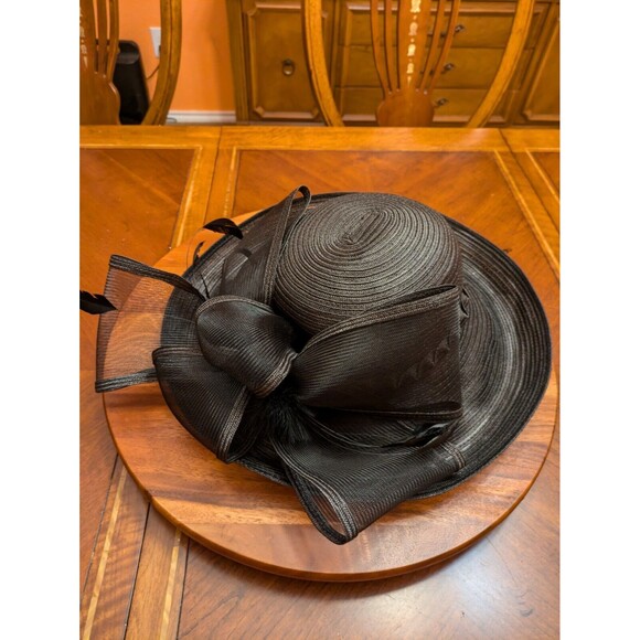 Betmar New York Vintage Black 100% Straw Rolled Brim Roses Hat Style V4389 main image 5